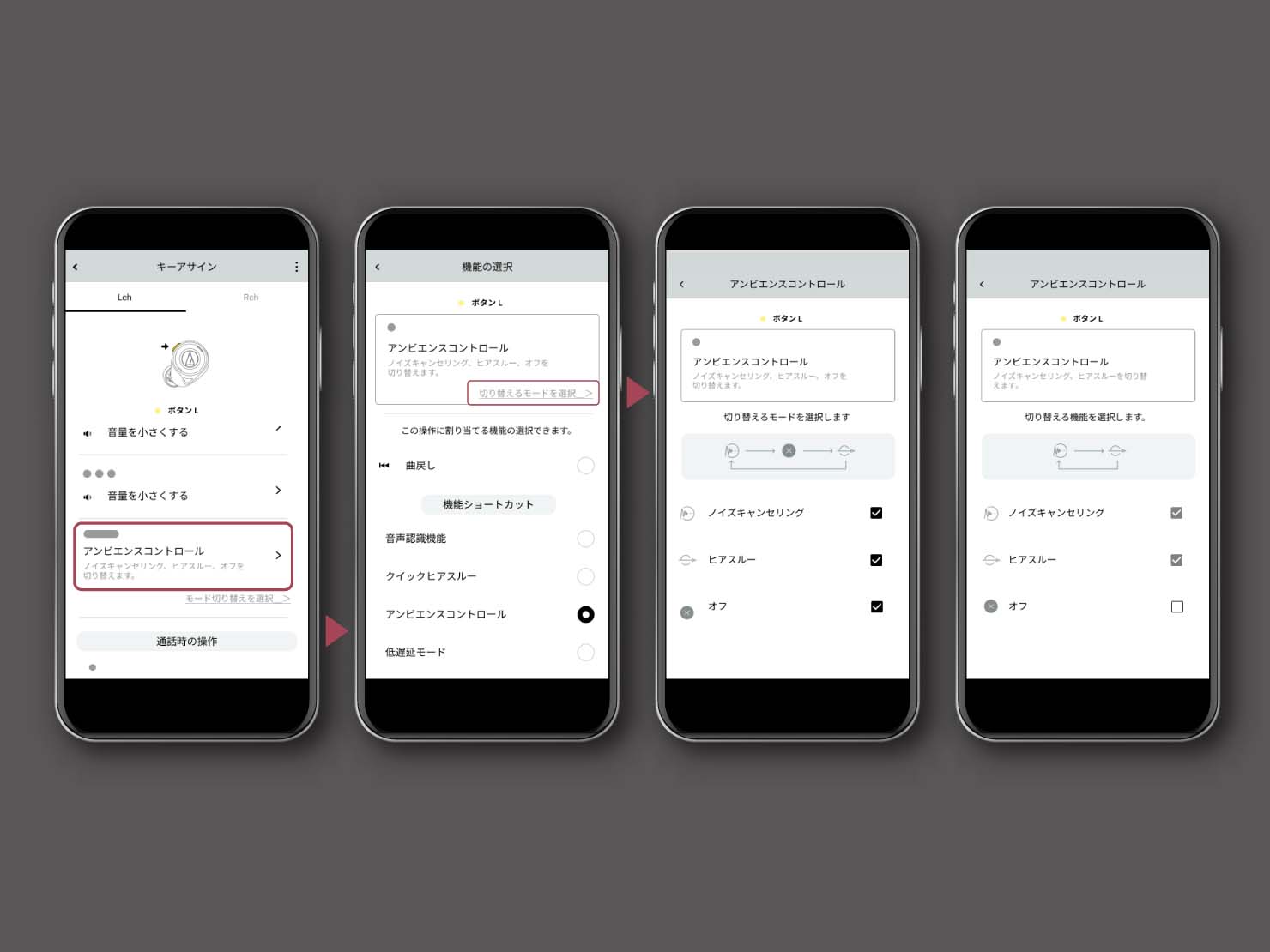 フルキーアサイン画面から、アンビエンスコントール切り替えを二種類に変更できる。
