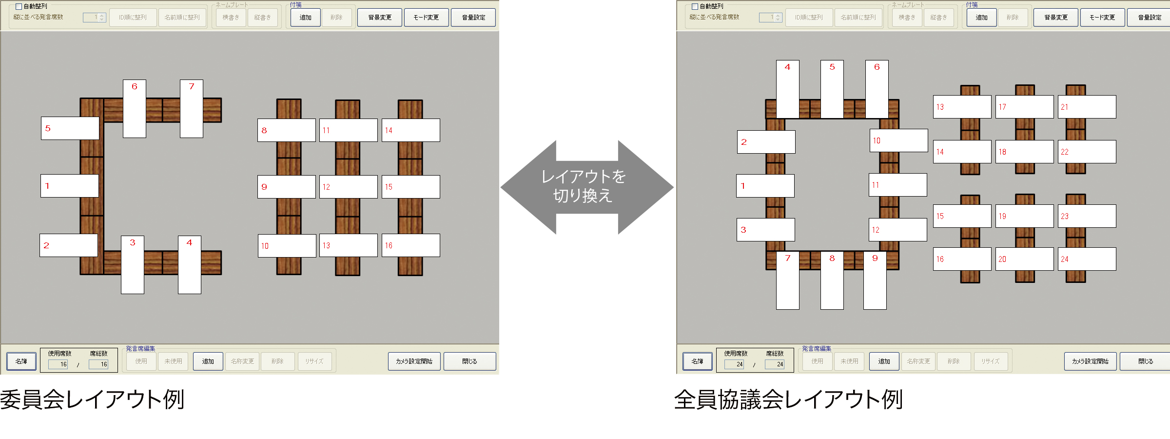 会議マイクユニット個別設定画面